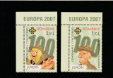 Romania 2007-Europa CEPT,Centenar cercetasi,serie 2 valori.colt din bloc,dr.-sus, Organizatii internationale, Nestampilat