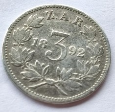 308. Moneda Africa de Sud 3 pence 1892 (Argint 0.925) (tiraj 24.300 buc)