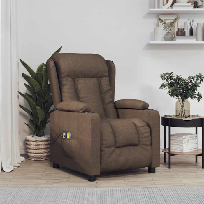 vidaXL Fotoliu de masaj electric, maro, material textil
