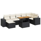 Set mobilier de gradina cu perne, 8 piese, negru, poliratan