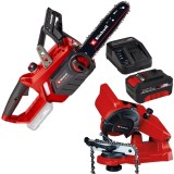 Einhell GE-LC 18/25 Li PXC + Starter Kit + GC-CS 85 E - Drujba 25 cm 4.3 m/s + Set 1 acumulator si incarcator Li-Ion 18 V 4 Ah + Masina de ascutit lan