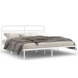 Cumpara ieftin Cadru de pat metalic cu tablie, alb, 200x200 cm
