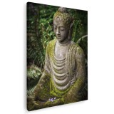 Tablou canvas statuie Buddha in nuante verde, maro, gri 1034 Tablou canvas pe panza CU RAMA 70x100 cm