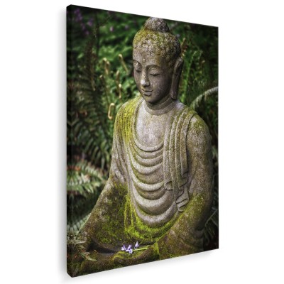 Tablou canvas statuie Buddha in nuante verde, maro, gri 1034 Tablou canvas pe panza CU RAMA 60x80 cm foto