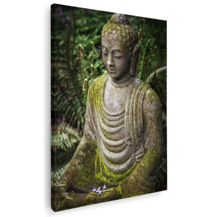 Tablou canvas statuie Buddha in nuante verde, maro, gri 1034 Tablou canvas pe panza CU RAMA 60x80 cm