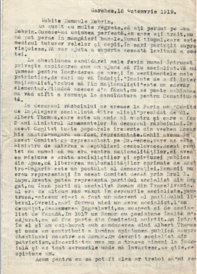A3809N Traian Vuia, scrisoare inedită, 16 oct 1919, Garches, Franța, către prefectul jud Caraș, George Dobrin, &amp;icirc;și afirmă cu tărie crezul politic foto