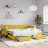 VidaXL Pat de zi cu extensie și sertare, galben, 80x200 cm, catifea
