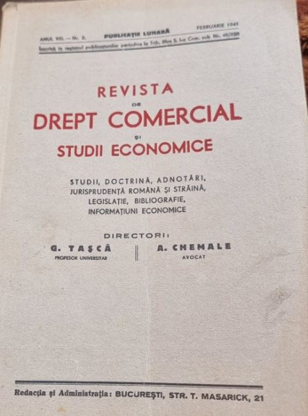 Revista de Drept Comercial si Studii Economice. Anul VIII N. 2, 1941