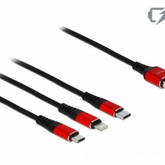 Cablu de incarcare 3 in 1 USB la iPhone Lightning / Micro USB / USB-C 30cm, Delock 85891