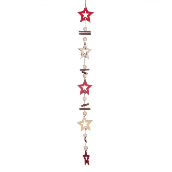 Decorațiune Lemn Ornamentală Suspendabilă, Stele și Bile, Lungime 68cm, Multicolor