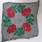 Lucru de mana broderie pe plasa neagra, trandafiri rosii si frunze verz, 33x33cm