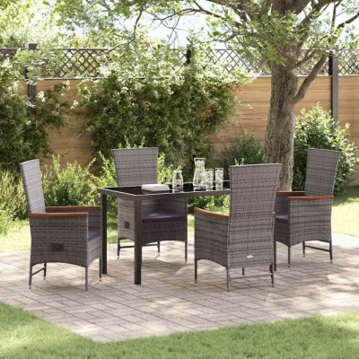 vidaXL Set de masă pentru grădină cu pernă 5 pcs Gri Rattan poli foto