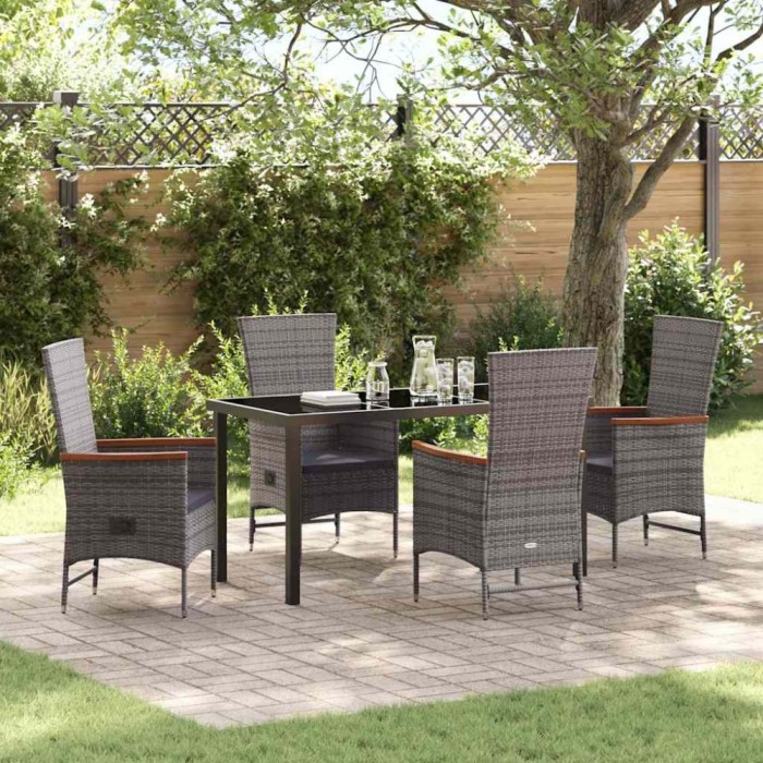 vidaXL Set de masă pentru grădină cu pernă 5 pcs Gri Rattan poli