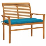 VidaXL Bancă de grădină, pernă albastru deschis, 112 cm lemn masiv tec