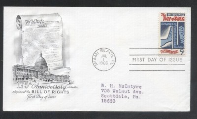 United States 1966 UNO Bill of rights FDC K.641 foto