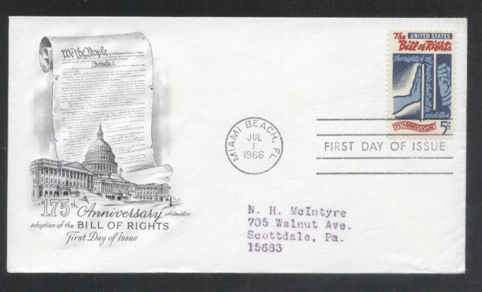 United States 1966 UNO Bill of rights FDC K.641