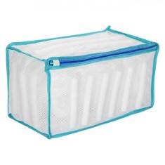 Husă Spălare &Icirc;ncălțăminte, Cu Fermoar, Dimensiuni 33x19x15 cm, Material Poliester, Alb/Albastru
