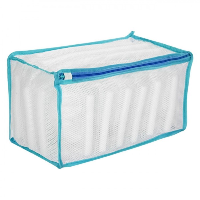 Husă Spălare &Icirc;ncălțăminte, Cu Fermoar, Dimensiuni 33x19x15 cm, Material Poliester, Alb/Albastru