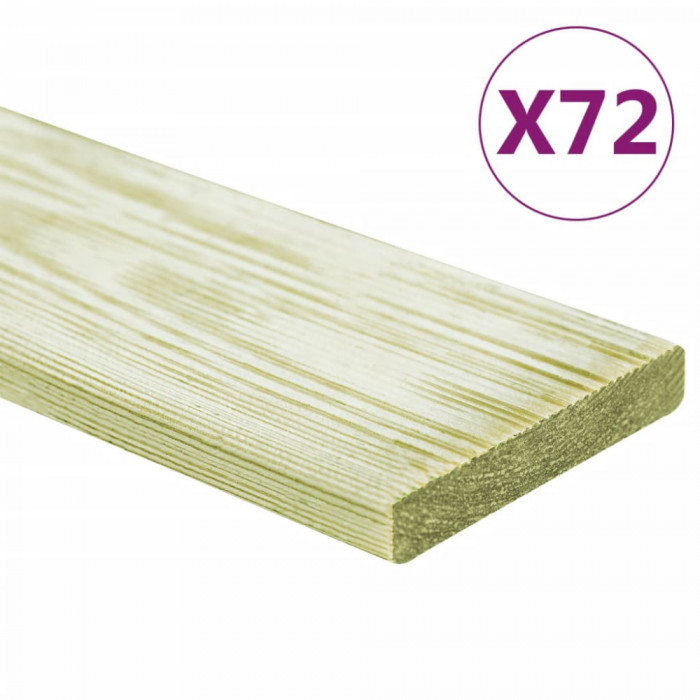 vidaXL Plăci de pardoseală 72 buc. 8,64 m&sup2; 1 m, lemn masiv pin tratat