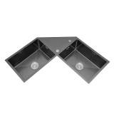 Cumpara ieftin Chiuvetă bucătărie pe colț AQUA L, inox negru 3 mm lucrat manual, 2 cuve, 86 x