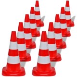 Conuri de trafic reflectorizante, roșu și alb, 50 cm, 10 buc.
