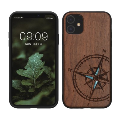 Husa kwmobile pentru Apple iPhone 11, Lemn, Maro/Albastru, 49799.15 foto