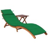 Șezlong Gradina Lemn Acacia cu Masa si Perna Verde, Pliabil, 184x55x64 cm