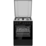 Aragaz Heinner HFSC-S66FDCC-IBK , mixt, 4 arzatoare, gratare fonta, 60cm, cuptor electric, 6 functii, grill, ventilatie