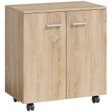 HOMCOM Bufet de living cu roți 2 uși și rafturi pentru living, dormitor, birou 60x35x65 cm Natural | Aosom Romania