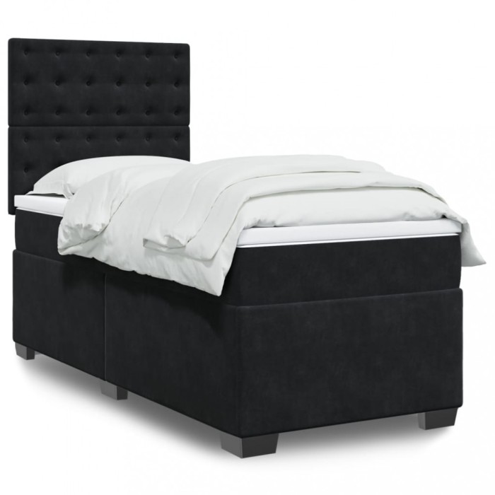 vidaXL Pat box spring cu saltea, negru, 100x200 cm, catifea 3290848