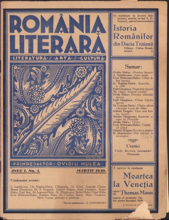 HST Z213 Revista Rom&acirc;nia literară nr. 1, anul I