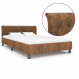 Cadru de pat, maro, 120 x 200 cm, piele &icirc;ntoarsă ecologică, Cires, Dublu, Cu polite semirotunde, vidaXL