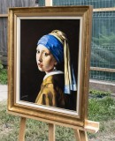 Cumpara ieftin Tablou celebru pictat manual inramat, Fata cu cercel de perla, 65x55cm ulei pe panza, reproducere Jan Vermeer