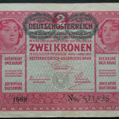 Bancnota istorica 2 COROANE- AUSTRO-UNGARIA, anul 1917 *cod 559 F = 1668- 571528