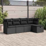 Cumpara ieftin Set mobilier de grădină cu perne, 5 piese, negru, poliratan