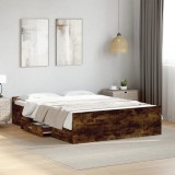 VidaXL Cadru pat cu sertare stejar fumuriu 135x190 cm lemn prelucrat