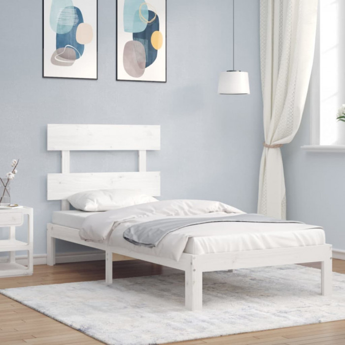 Cadru de pat cu tablie, alb, 90x200 cm, lemn masiv GartenMobel Dekor