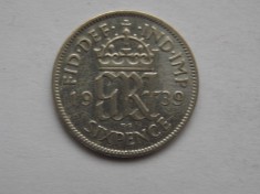 SIX PENCE 1939 GBR-argint