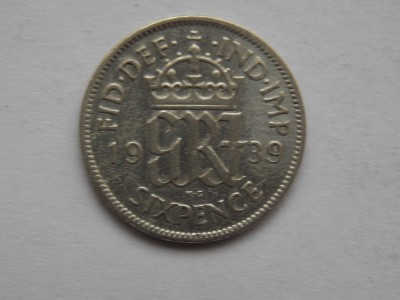 SIX PENCE 1939 GBR-argint foto