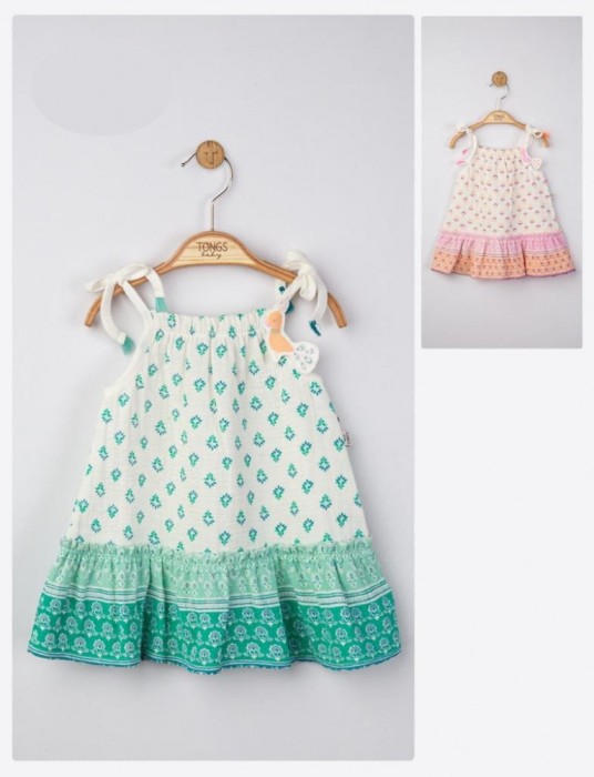 Rochita de vara din muselina pentru fetite Peacock, Tongs baby (Culoare: Somon, Marime: 9-12 luni)