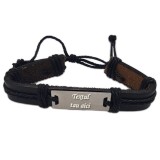 Bratara Piele Neagra Personalizata, Ajustabila cu Text, Barbati/Femei, Cadou Unic - Model 1