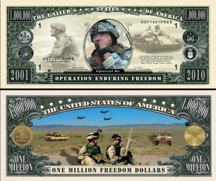!!! SUA = FANTASY NOTE - RAZBOIUL DIN AFGHANISTAN , ENDURING FREEDOM- 2010 - UNC