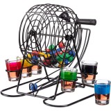 Bingo eMazing, Loterie &icirc;ntr-un format compact, joc cu pahare de shot din sticlă, dimensiuni 20 x 20 x 19 cm, include 48 de Bile, culoare neagră