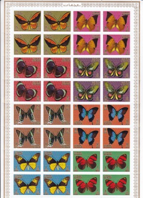 Ajman 1971 fauna fluturi MI 747-754 coala de 4 serii MNH foto