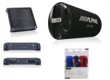 Pachet subwoofer Alpine SWT-12S4 Subwoofer tub 30cm (12, &sup3;) + BBX-T600 Amplificator auto 2 canale + 350940 kit cabluri Aiv 10mm &sup2;