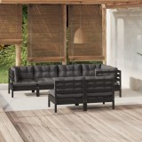 Cumpara ieftin Set mobilier grădină cu perne, 7 piese, negru, lemn masiv pin