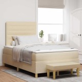 vidaXL Pat cu arcuri cu saltea cu headboard Crem 120 x 200 cm țesătură 3344217