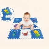 Covor Puzzle cu Animale Marine, 9 Piese, 32x32cm, Albastru, CMCLASS