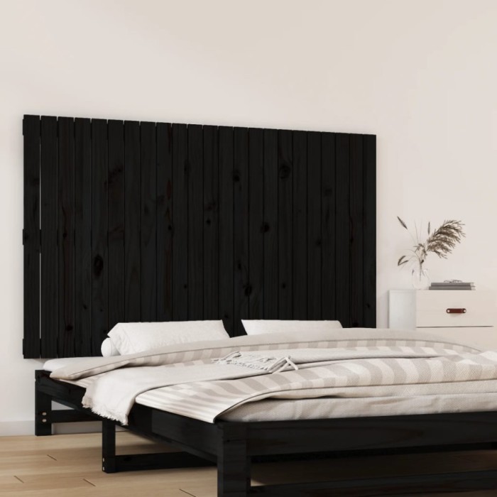 Gossi tablie de pat pentru perete, negru, 147x3x90 cm, lemn masiv pin