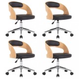 Scaune bucatarie 4 buc, negru, lemn curbat &amp; piele ecologica